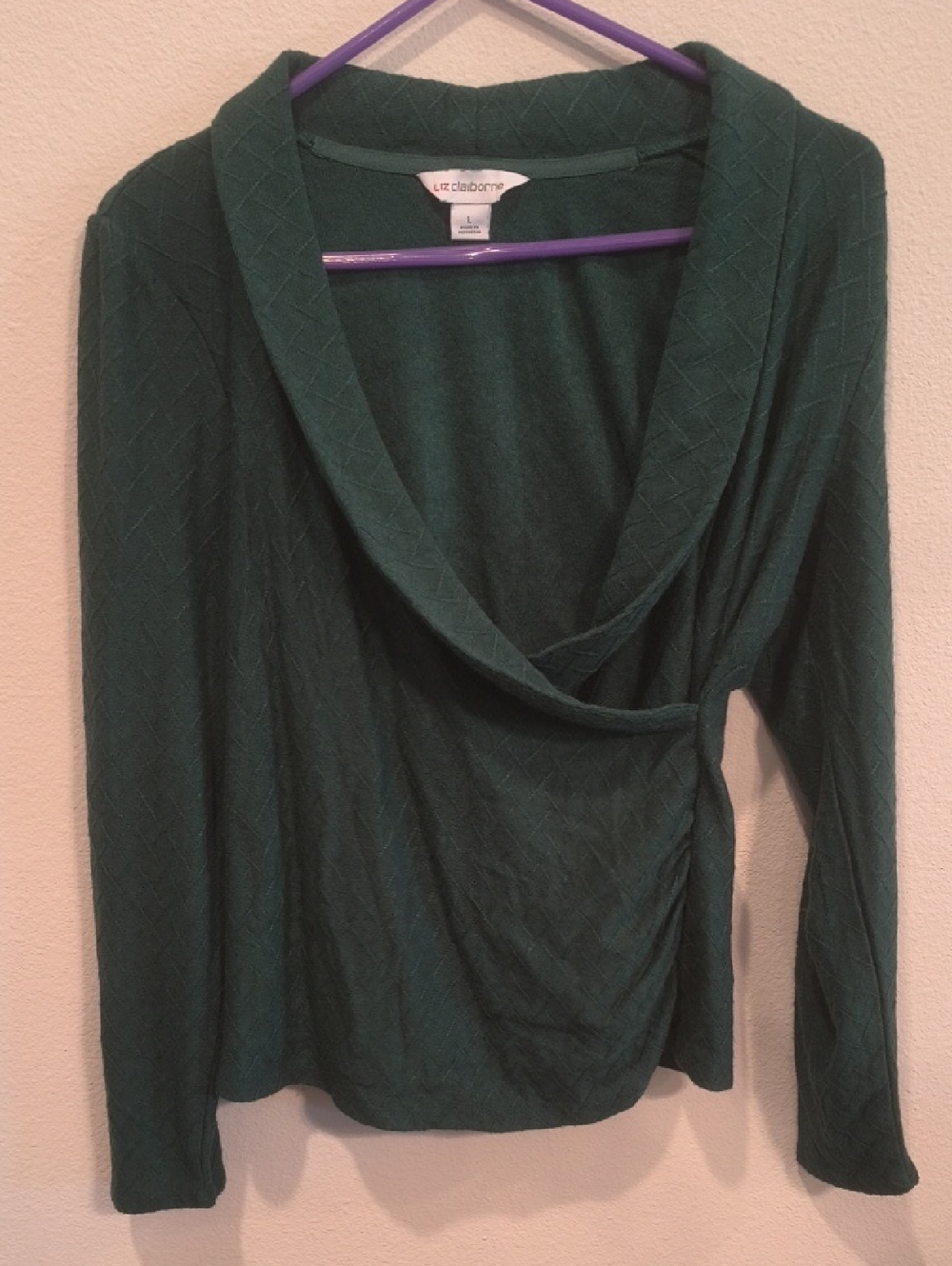 Liz Claiborne Green Knit Wrap Cardigan Low Cut Large